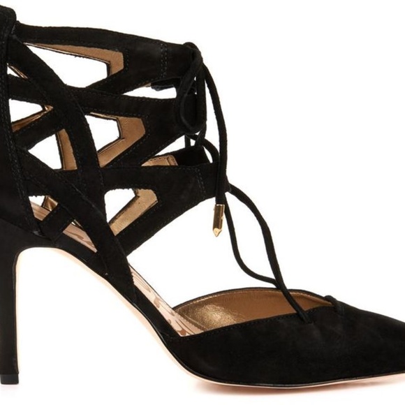 NEW Sam Edelman Zavier Black Suede Strappy / Cage Lace Up Pumps w/ back zip 6M - Picture 3 of 5